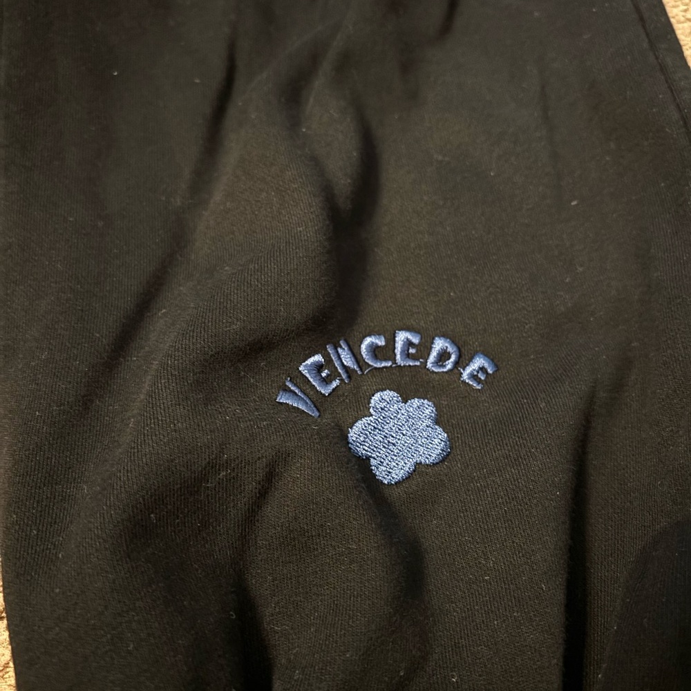 Mens Black Joggers with Embroidered Blue Accents and Flowers comfortable casual - Picture 3 of 5